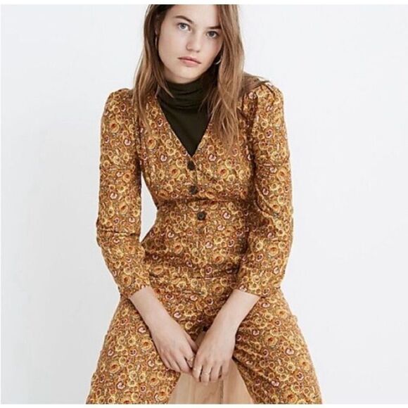 Madewell Corduroy Puff Sleeve Jumpsuit Women’s 00 in Mumbai Floral Moss NEW - Picture 6 of 13